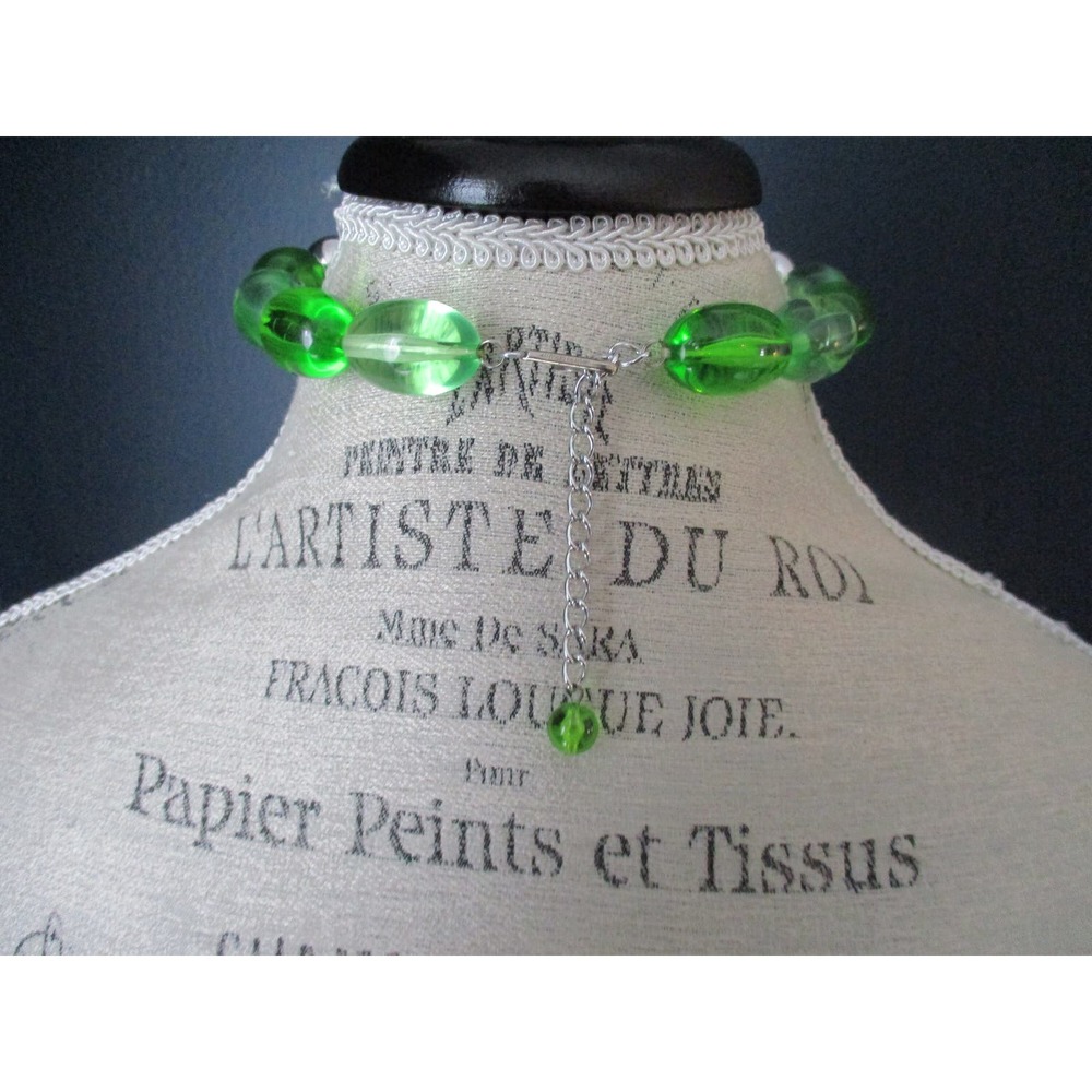 Vintage West Germany Lime Green and Silver Beaded Choker Necklace - Picture 5 of 10